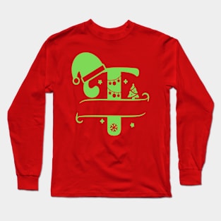 christmas monogram letter t Long Sleeve T-Shirt